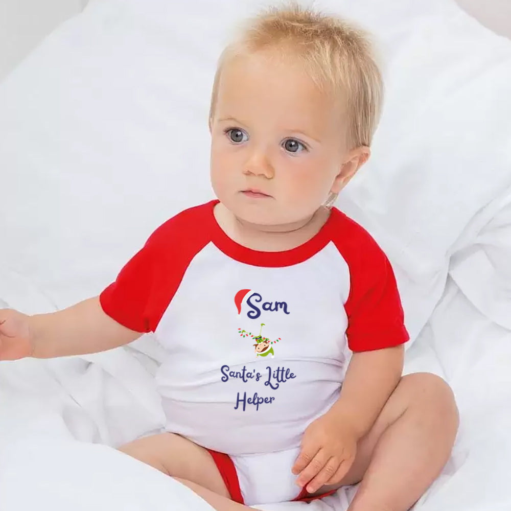 Pyjamerry Santa's Little Helper Custom Red Christmas Baby Pyjamas Onesie