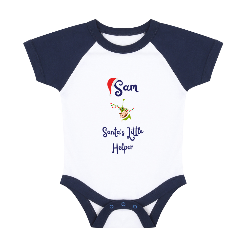 Pyjamerry Santa's Little Helper Custom Navy Christmas Baby Pyjamas Onesie