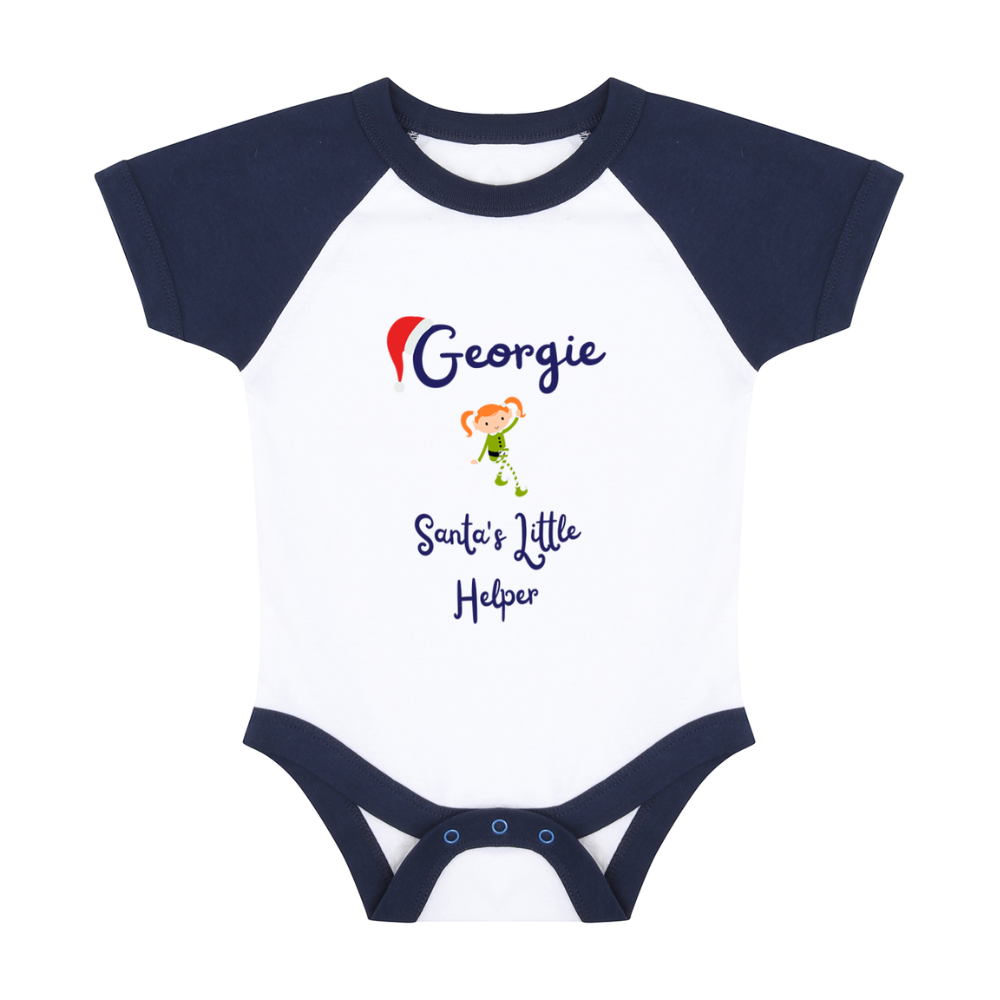 Pyjamerry Santa's Little Helper Custom Navy Christmas Baby Pyjamas Onesie