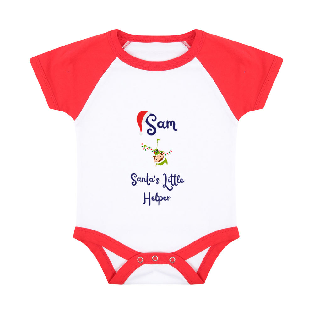 Pyjamerry Santa's Little Helper Custom Red Christmas Baby Pyjamas Onesie