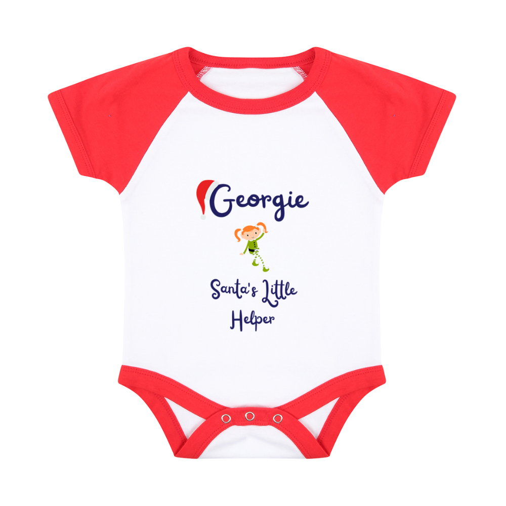 Pyjamerry Santa's Little Helper Custom Red Christmas Baby Pyjamas Onesie